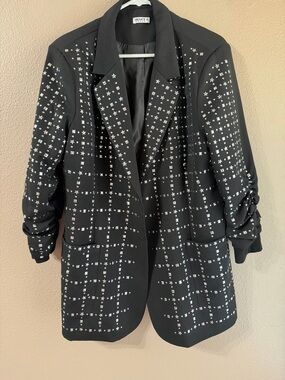 WHY® Black Studded Grid Blazer Jacket